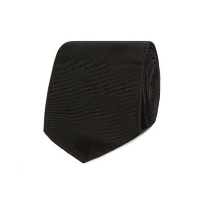 Black ribbed slim silk tie
